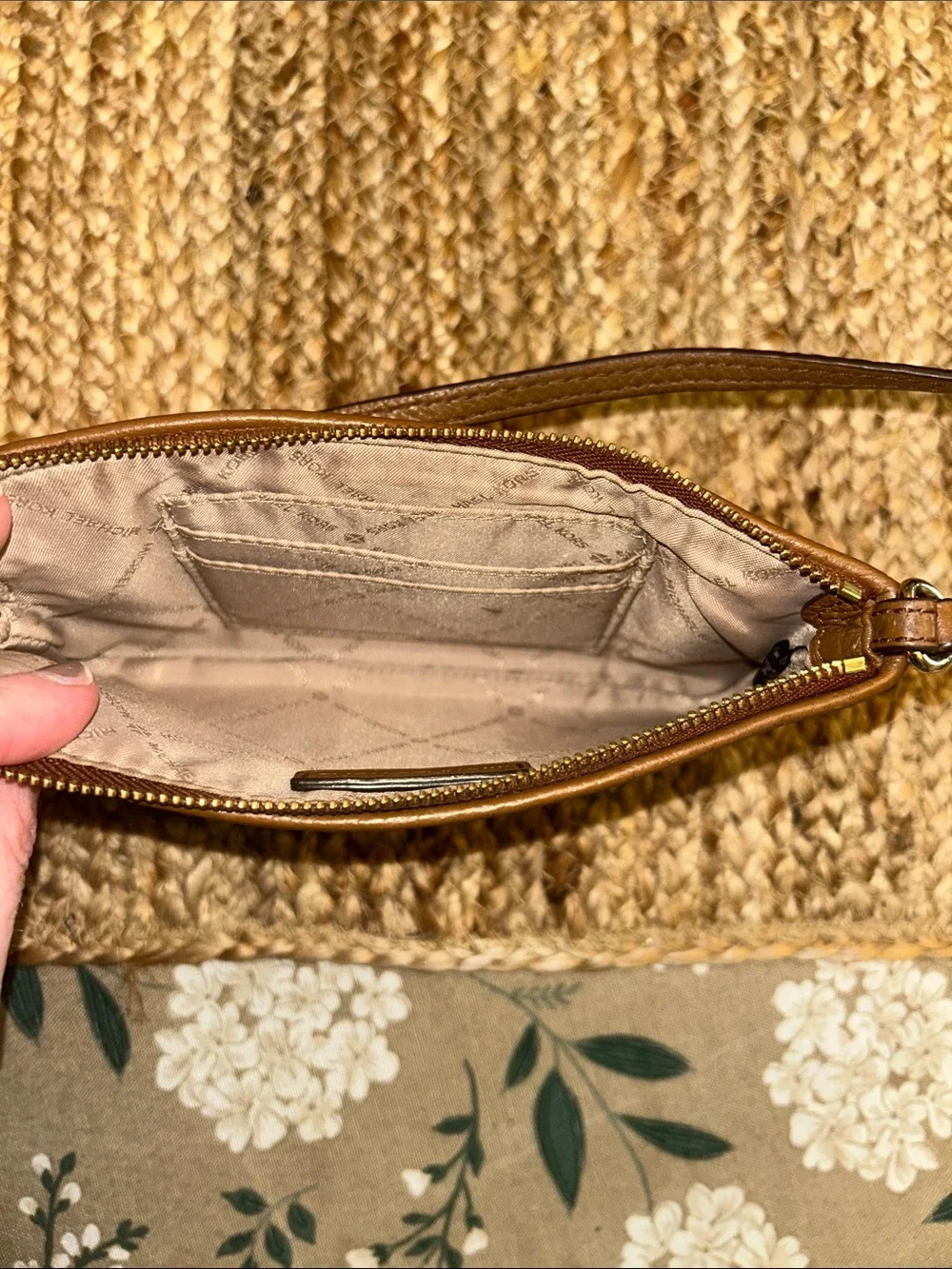 Michael Kors Brown Monogram Wristlet with Gold Logo